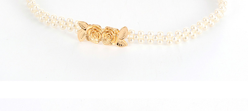 Elegant Gold Color Pearl &rase Shape Decorated Simple Belt,Thin belts