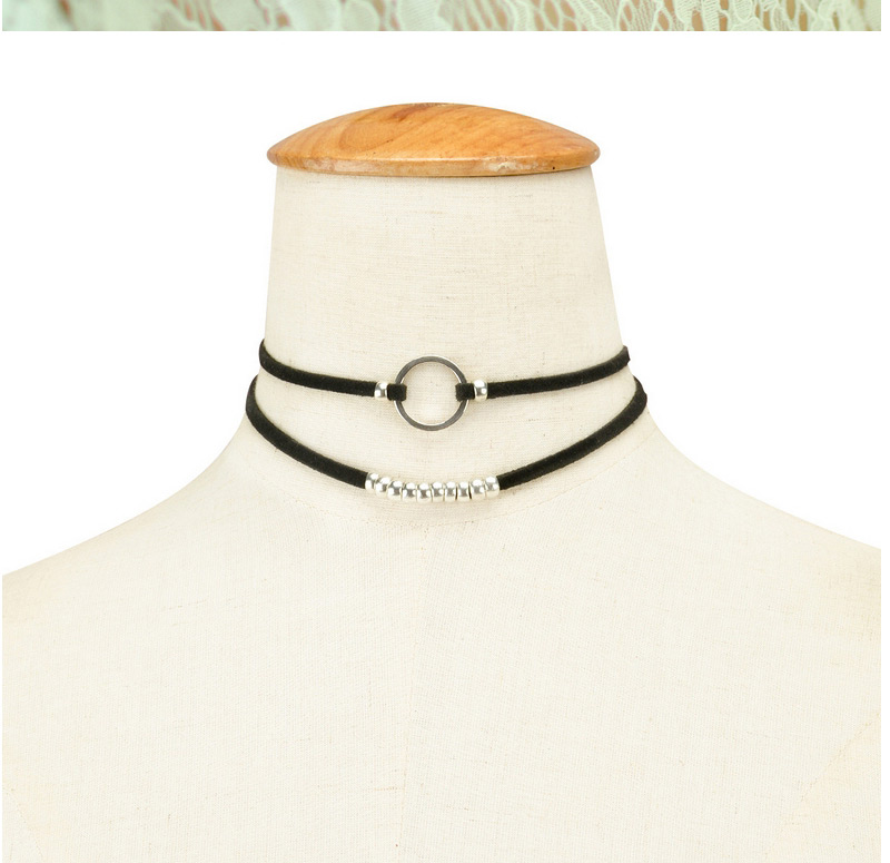 Retro Silver Color Metal Round Shape Decorated Double Layer Choker,Chokers