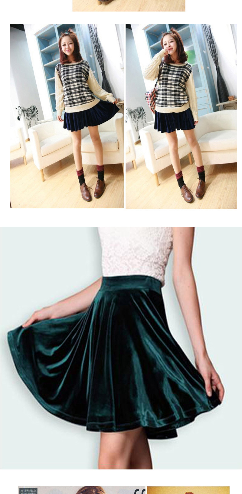 Fashion Sapphire Blue Pure Color Decorated Simple Short Pleated Skirt,Skirts