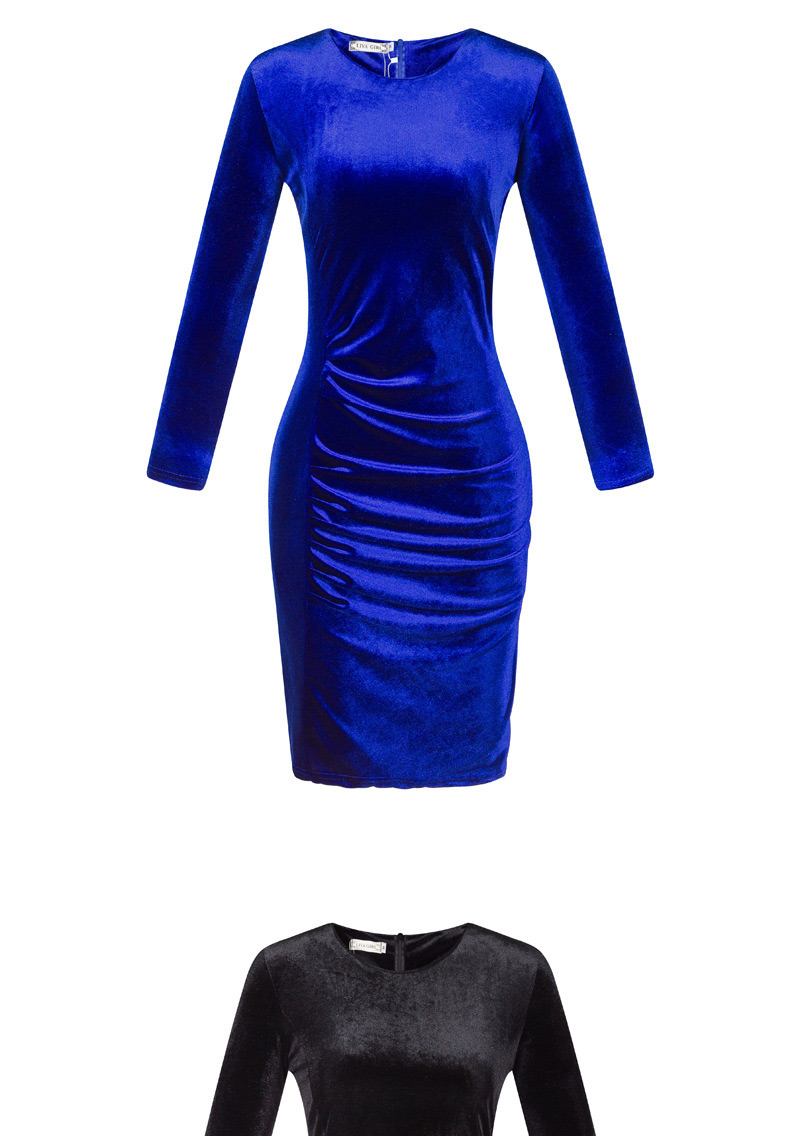 Fashion Black Pure Color Decorated Long Sleeve O Neckline Tight Dress,Mini & Short Dresses