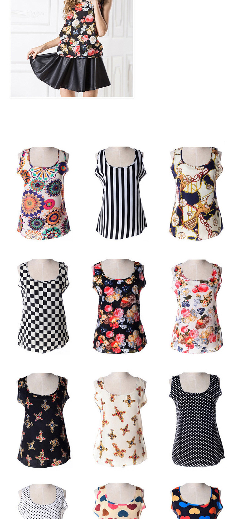 Trendy Multicolor Round Pattern Decorated Simple Design Sleeveless Garment,Tank Tops & Camis