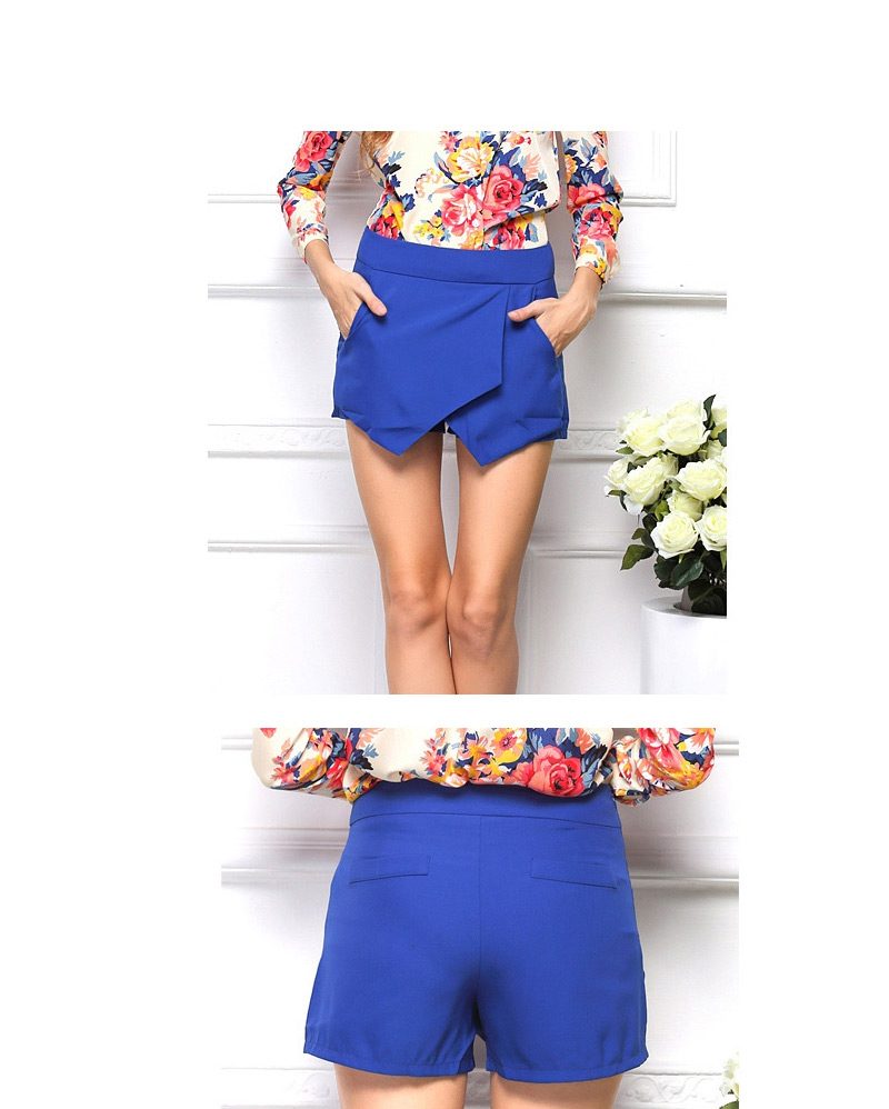 Fashion Sapphire Blue Pure Color Decorated Irregular Shape Design Skirt,Shorts