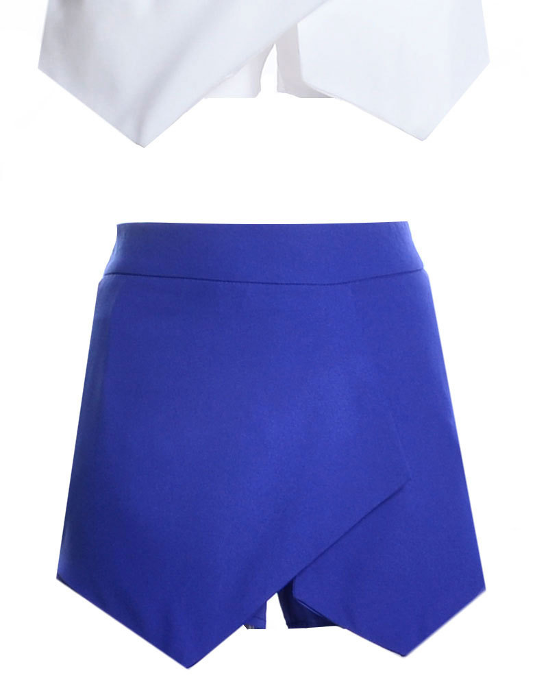 Fashion Sapphire Blue Pure Color Decorated Irregular Shape Design Skirt,Shorts