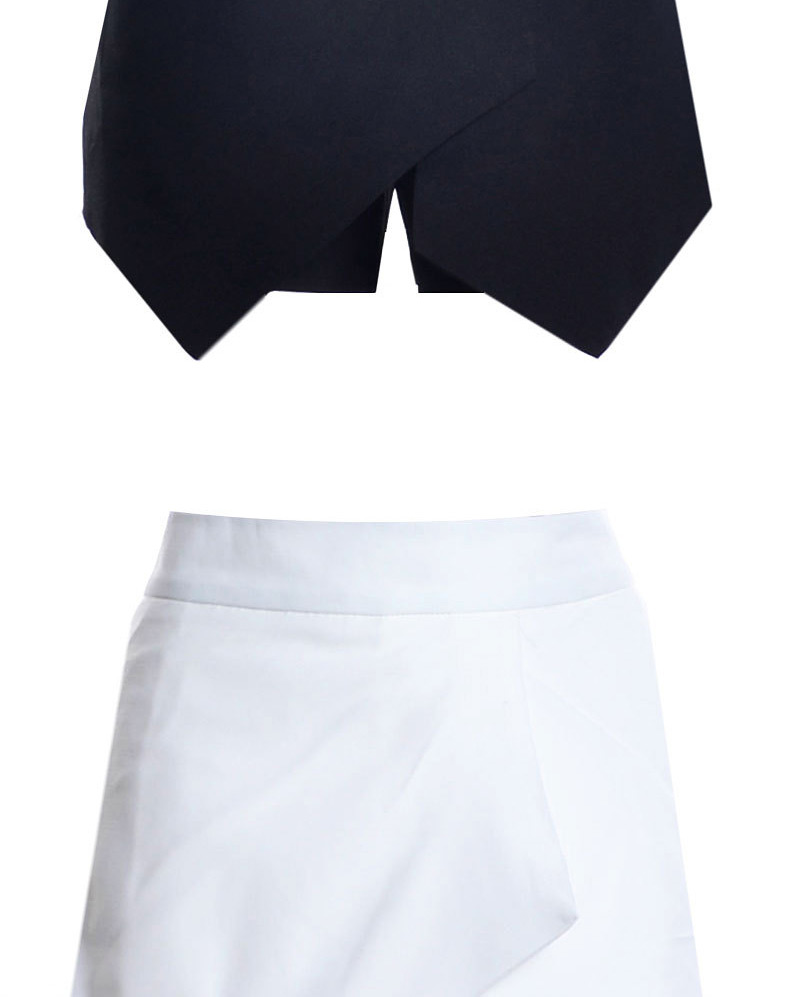 Fashion Black Pure Color Decorated Irregular Shape Design Skirt,Shorts