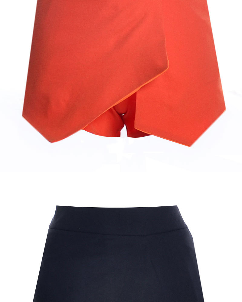 Fashion Rose Red Pure Color Decorated Irregular Shape Design Skirt,Shorts