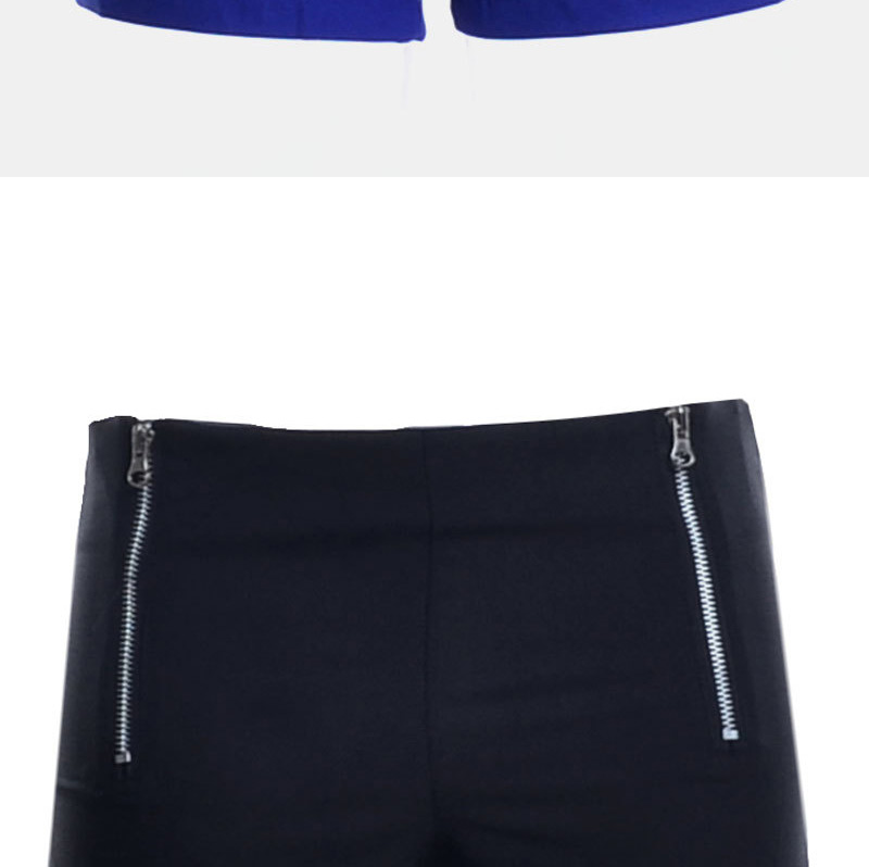 Fashion Black Double Zip Decorated Simple Design Pure Color Shorts,Shorts