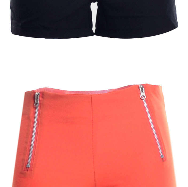 Fashion Black Double Zip Decorated Simple Design Pure Color Shorts,Shorts