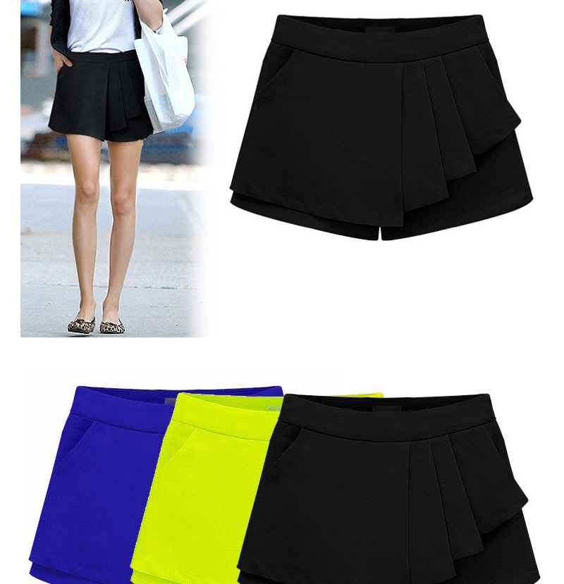 Fashion Yellow Pure Color Design Simple Design Bilayer Shorts,Shorts