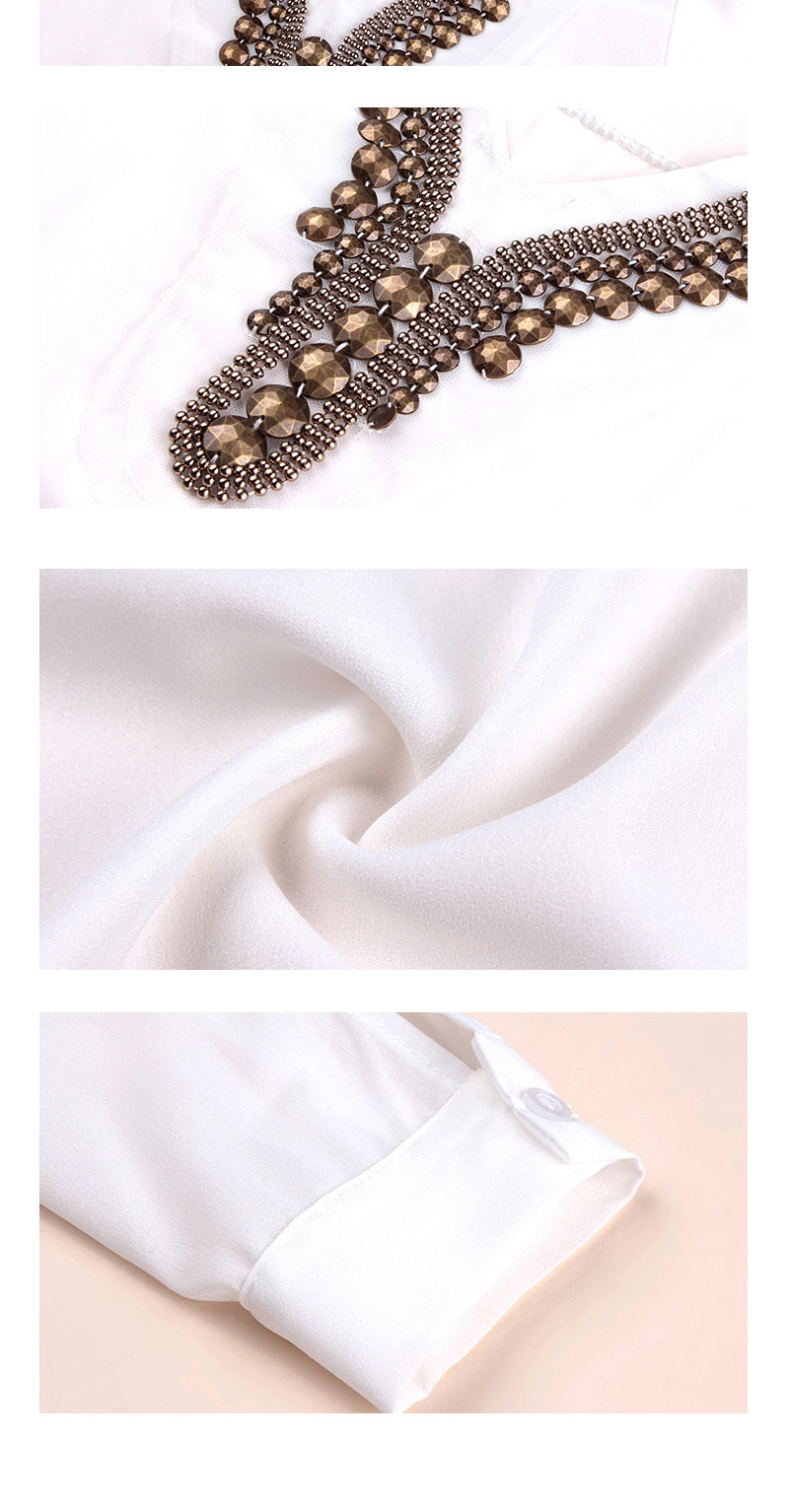 Fashion Black V Shape Neckline Decorated Simple Design Long Sleeve Shirt,Blouses