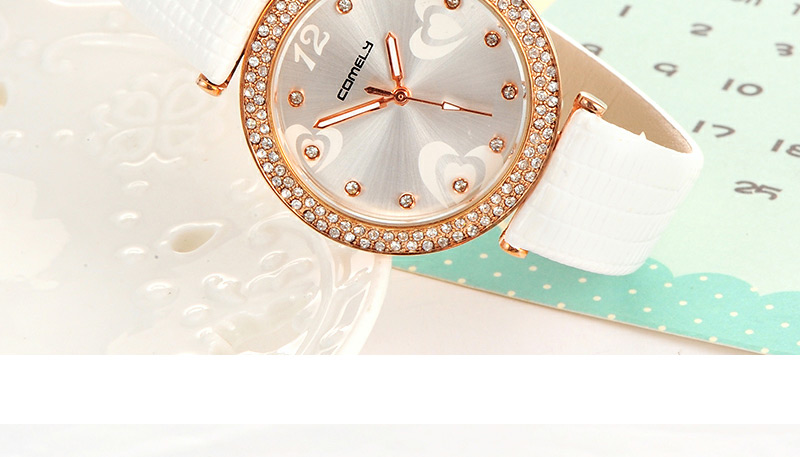Lovely White Heart Shape Decorated Simple Strap Watch,Ladies Watches