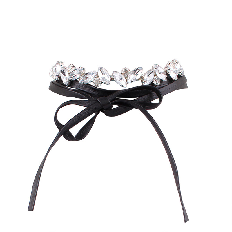Sweet Black+white Oval Shape Diamond Decorated Double Layer Choker,Chokers