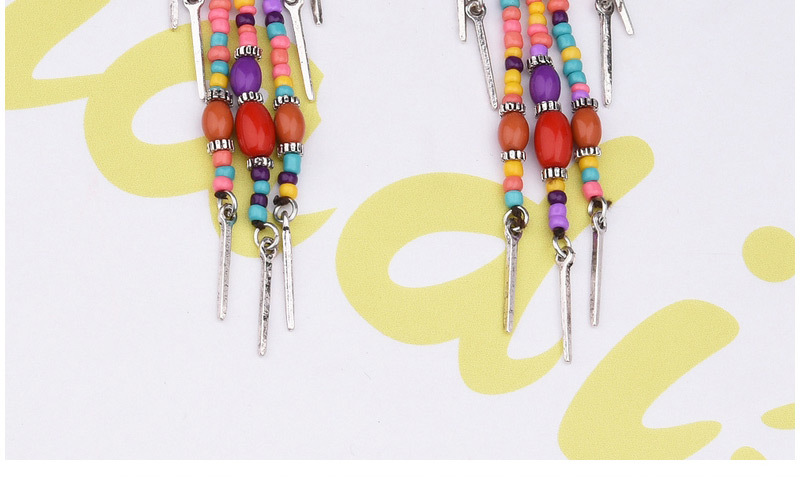 Vintage Multi-color Bead& Strip Shape Pendant Decorated Round Shape Earrings,Drop Earrings