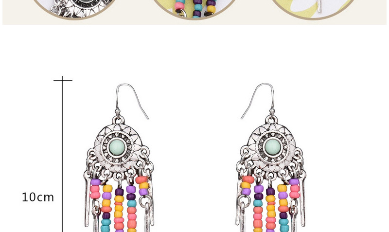 Vintage Multi-color Bead& Strip Shape Pendant Decorated Round Shape Earrings,Drop Earrings