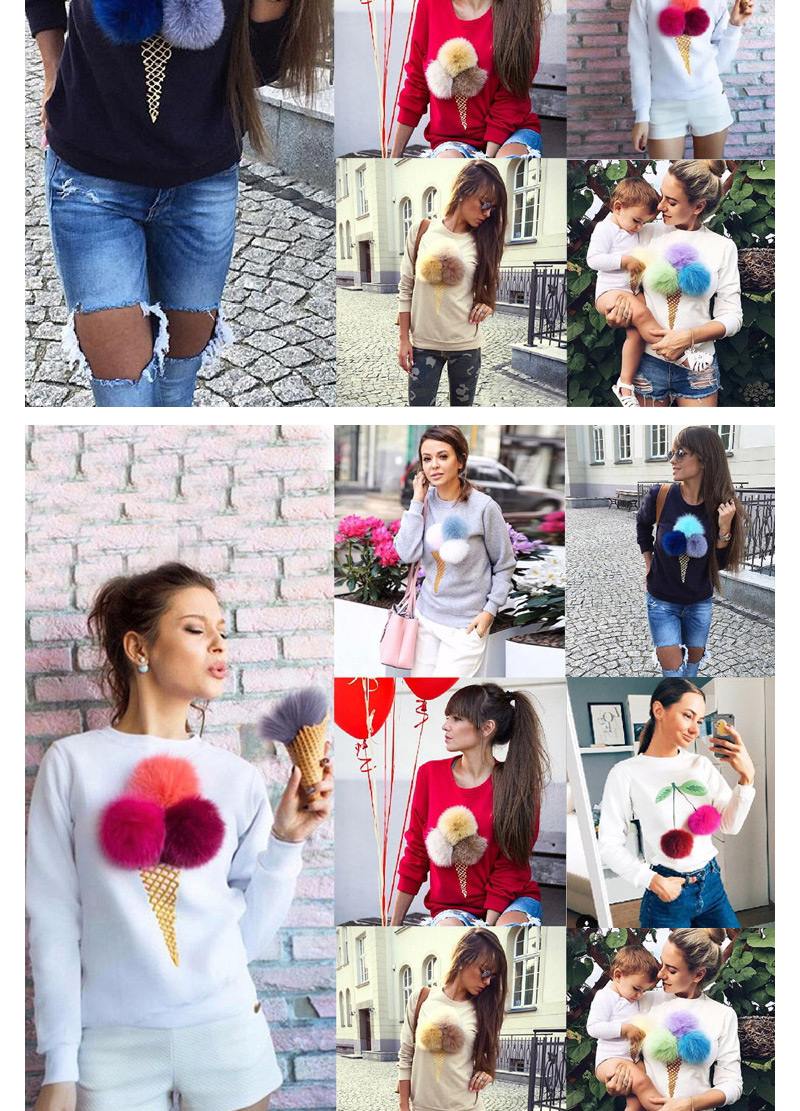 Cute Red Fuzzy Ball&ice Cream Shape Decorated Long Sleeve Coat,Others