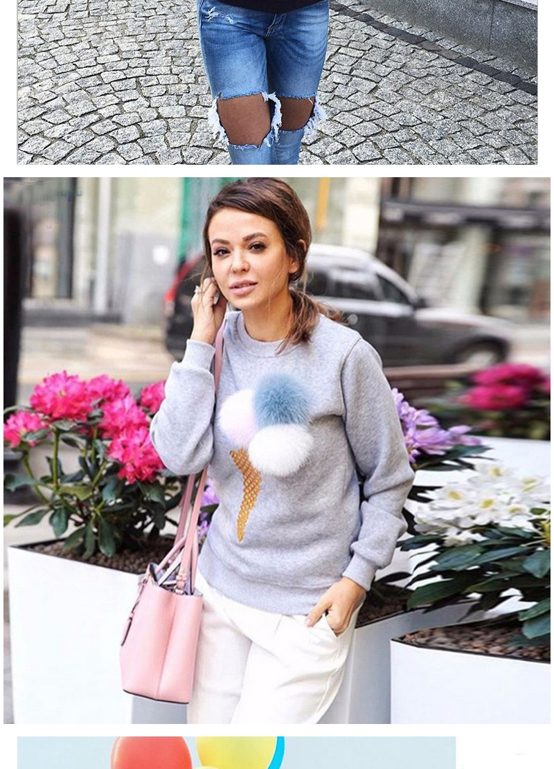 Cute Gray Fuzzy Ball&ice Cream Shape Decorated Long Sleeve Coat,Others