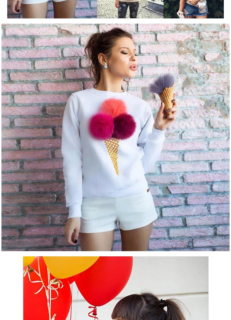 Cute Multi-color Fuzzy Ball&ice Cream Shape Decorated Long Sleeve Coat,Others