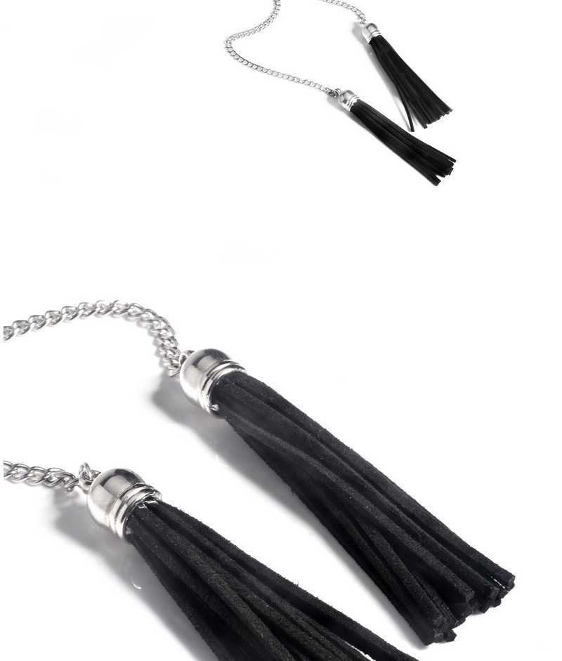 Fashion Black+gold Color Tassel Decorated Simple Design Long Chain Necklace,Multi Strand Necklaces