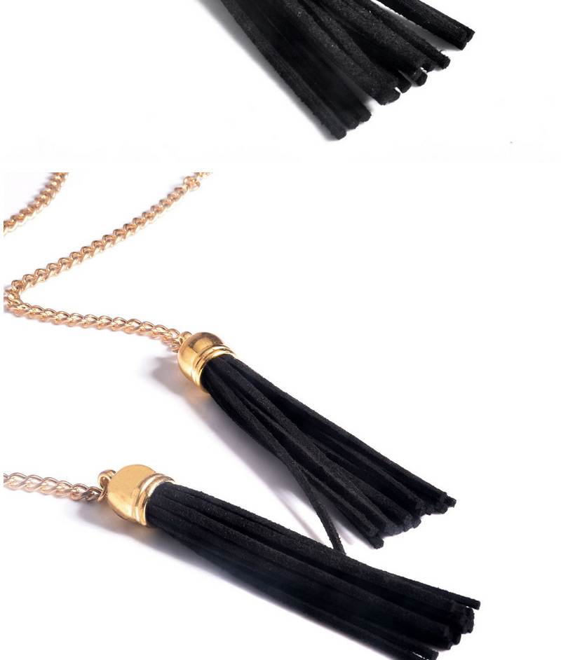 Fashion Black+gold Color Tassel Decorated Simple Design Long Chain Necklace,Multi Strand Necklaces