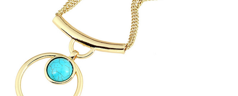 Fashion Blue+golden Color Hollow Out Round Shape Pendant Decorated Simple Design Necklace,Crystal Necklaces