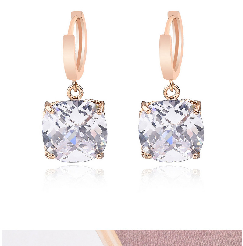Sweet Red Square Shape Diamond Decorated Simple Design Earrings,Drop Earrings