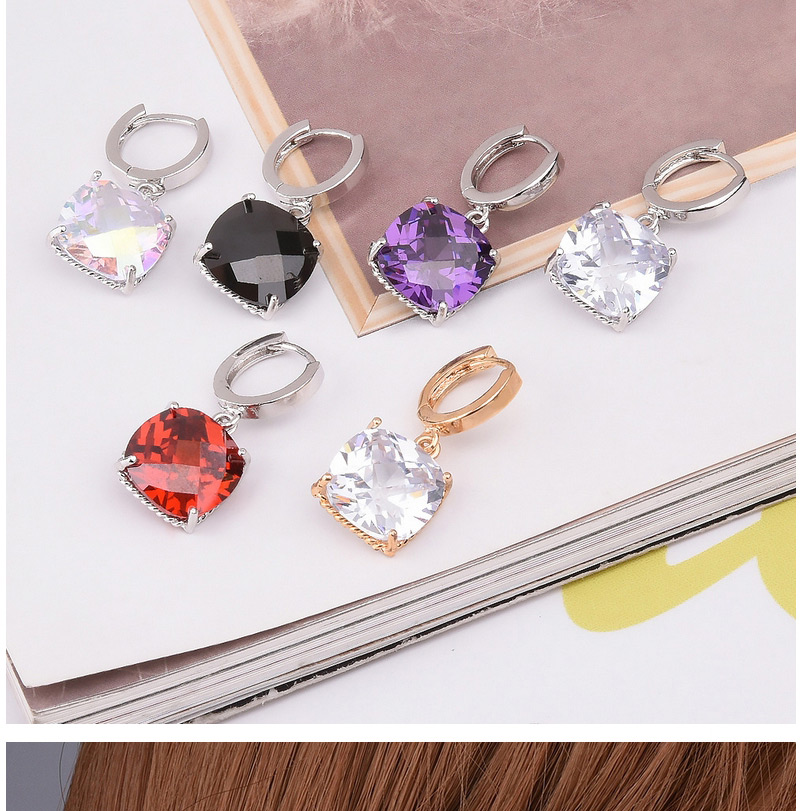 Sweet Red Square Shape Diamond Decorated Simple Design Earrings,Drop Earrings