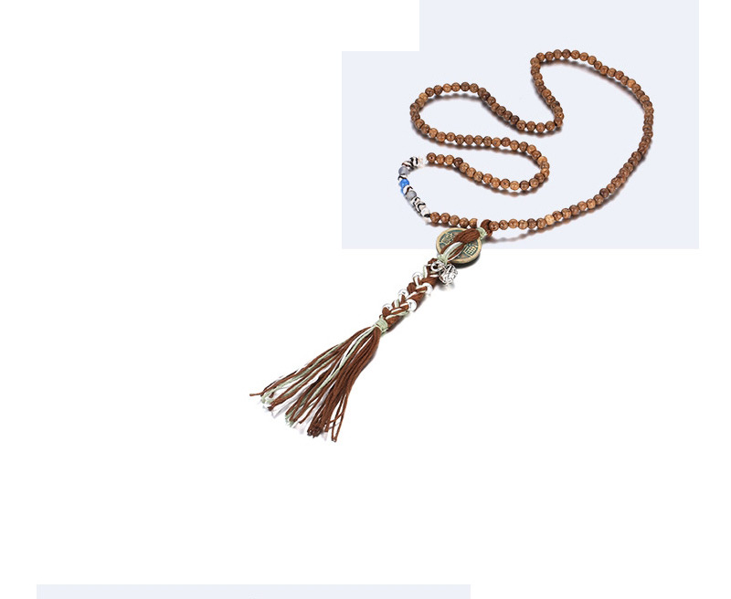 Fashion Coffee Long Tassel&round Shape Decorated Long Necklace,Beaded Necklaces