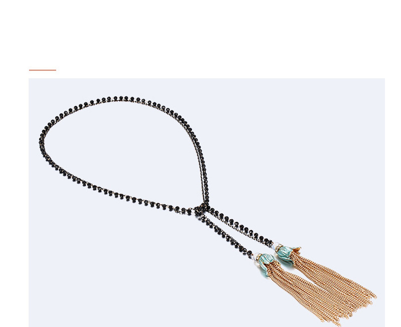 Fashion Gold Color+black Long Tassel Decorated Short Chain Necklace,Beaded Necklaces