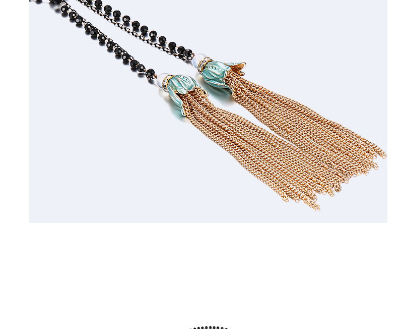 Fashion Gold Color+black Long Tassel Decorated Short Chain Necklace,Beaded Necklaces