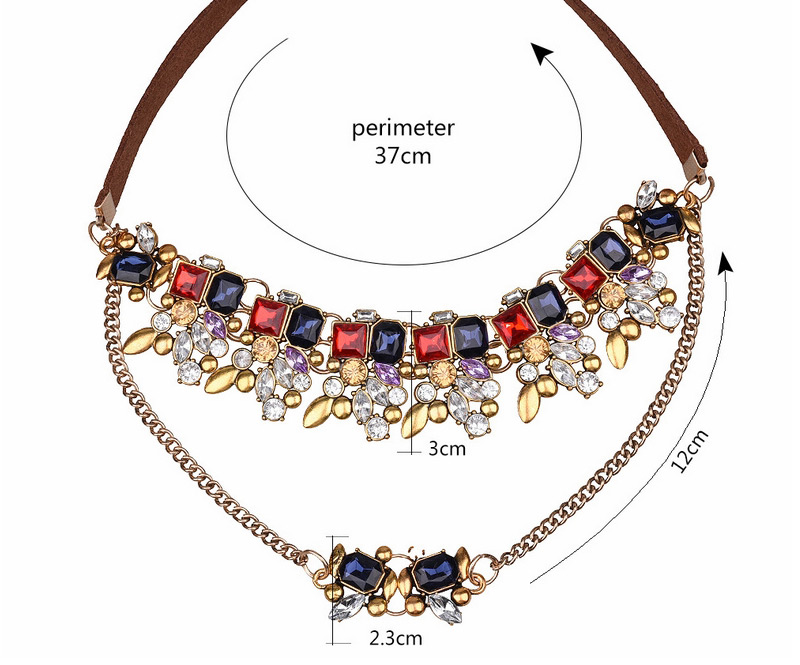 Fashion Golden Color Geometric Shape Diamond Decorated Double Layer Necklace,Chokers