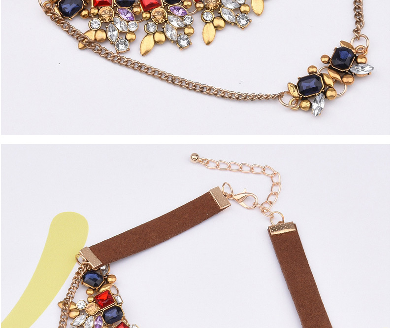 Fashion Golden Color Geometric Shape Diamond Decorated Double Layer Necklace,Chokers