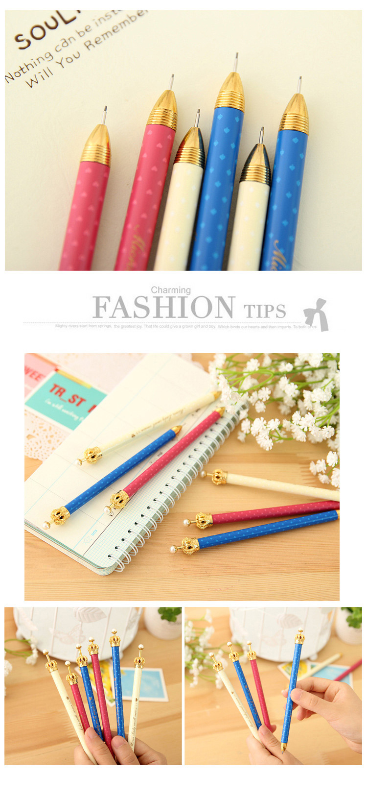 Lovely Random Color Metal Crown Decorated Simple Mechanical Pencil,Writing Pens