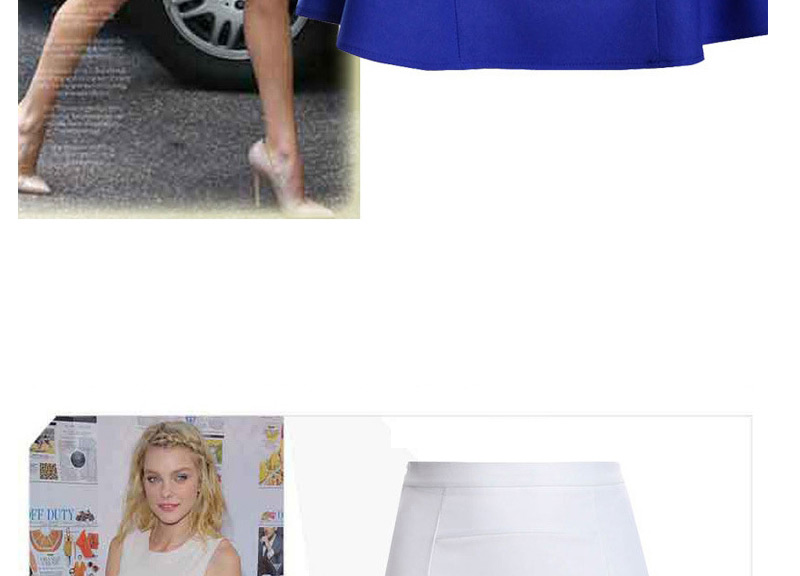 Fashion Sapphire Blue Pure Color Design High-waisted Patchwork Mini Chiffon Fishtail Skirt,Skirts