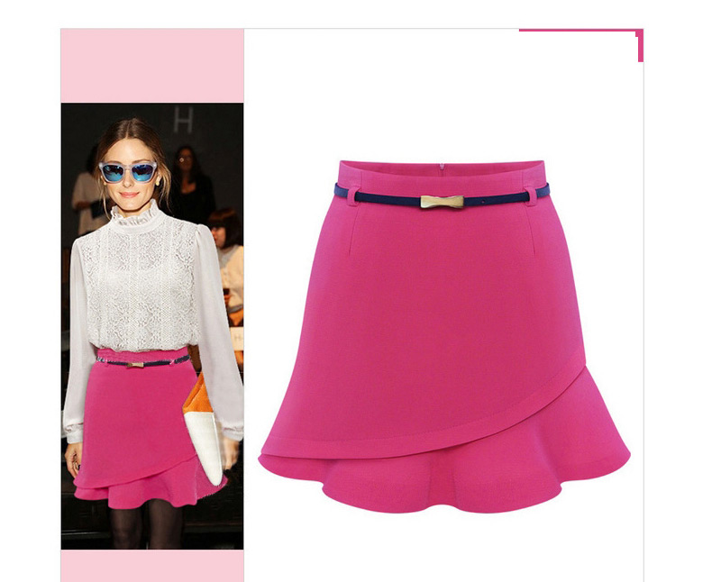 Fashion Plum Red Pure Color Design Irregular Shape Simple Skirt (without The Waistbelt),Skirts