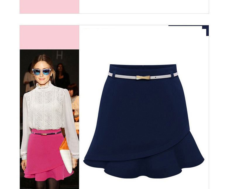 Fashion Dark Blue Pure Color Design Irregular Shape Simple Skirt (without The Waistbelt),Skirts