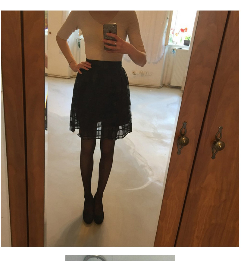 Fashion Black Grid Decorated Pure Color Simple Bubble Chiffon Skirt,Skirts