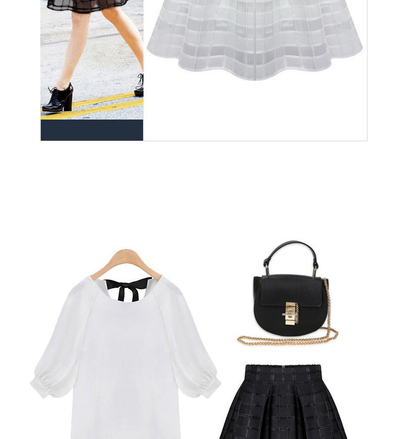 Fashion White Grid Decorated Pure Color Simple Bubble Chiffon Skirt,Skirts