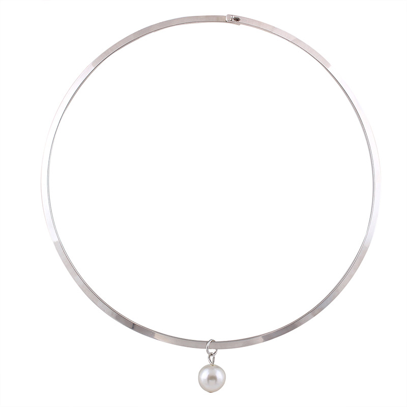 Vintage Silver Color Round Shape Pendant Decorated Pure Color Necklace,Chokers