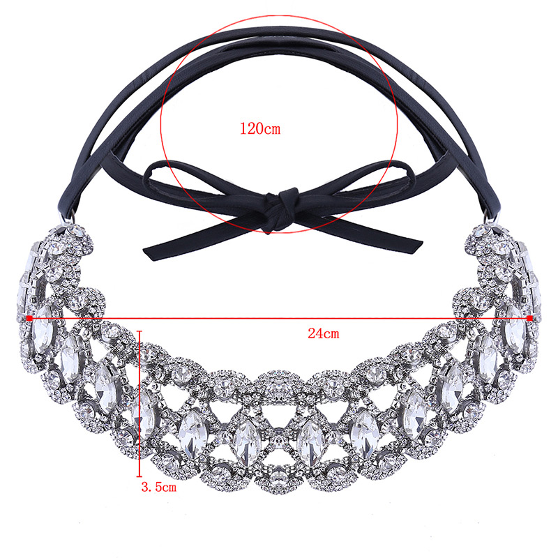 Vintage Silver Color Geomestric Shape Diamond Decorated Hollow Out Choker,Chokers