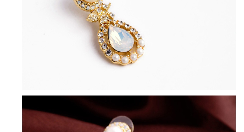 Fashion Gold Color+white Oval Shape Gemstone Decorated Simple Earrings,Drop Earrings