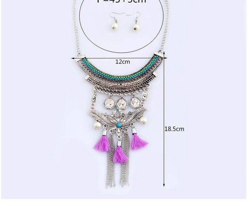 Bohemia Purple Metal Round Shape & Tassel Decorated Multilayer Jewelry Sets,Jewelry Sets