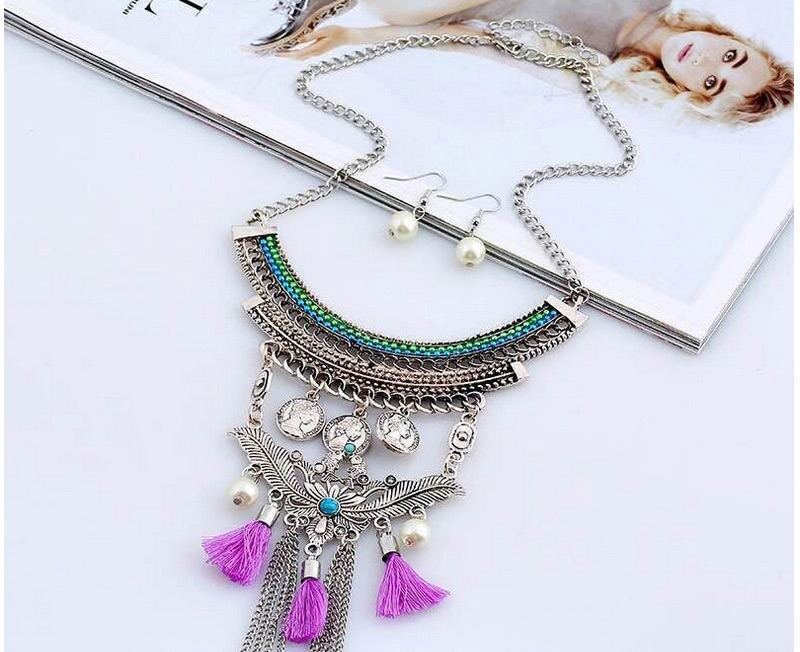 Bohemia Multi-color Metal Round Shape & Tassel Decorated Multilayer Jewelry Sets,Jewelry Sets