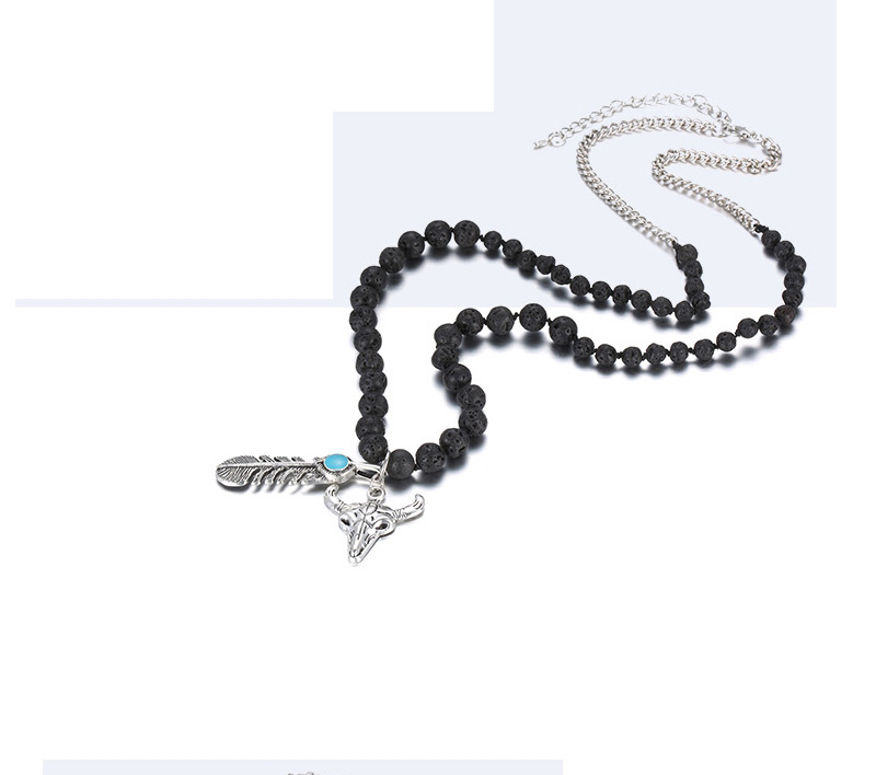 Exaggerate Black Metal Feather &cow Pendant Decorated Long Chain Necklace,Beaded Necklaces