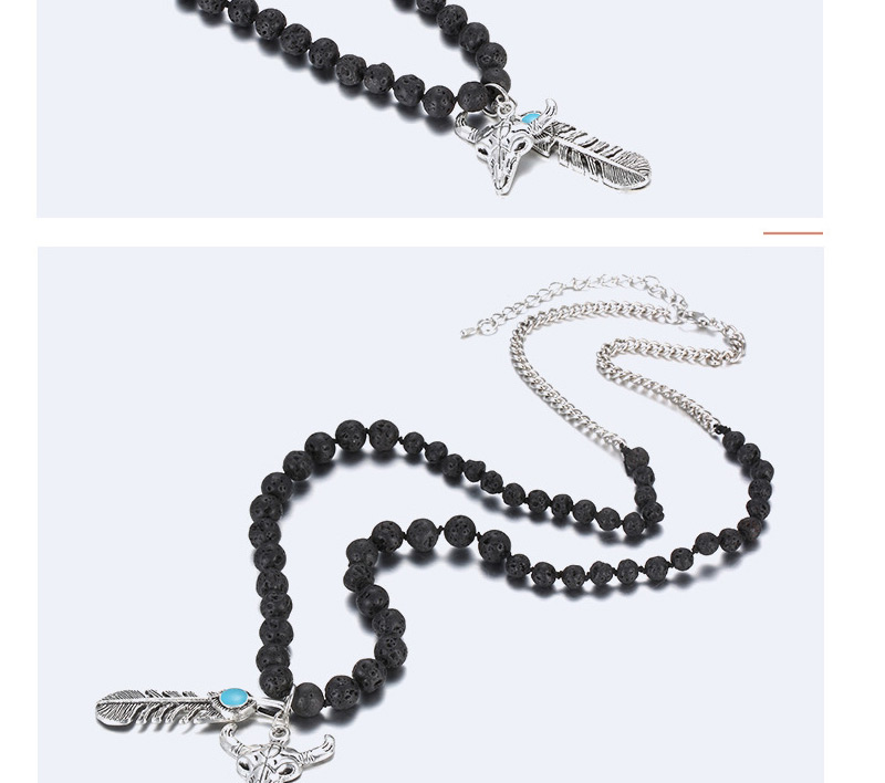 Exaggerate Black Metal Feather &cow Pendant Decorated Long Chain Necklace,Beaded Necklaces