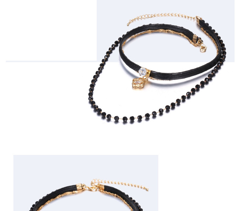 Bohemia Black Round Diamond Decorated Multilayer Simple Necklace,Chokers