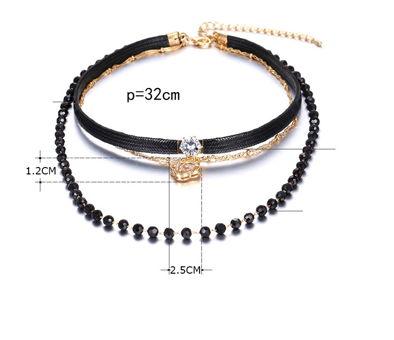 Bohemia Black Round Diamond Decorated Multilayer Simple Necklace,Chokers