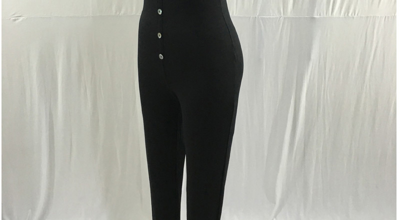 Fashion Black Pure Color Decorated V-neckline Backless Simple Jumpsuit,Pants