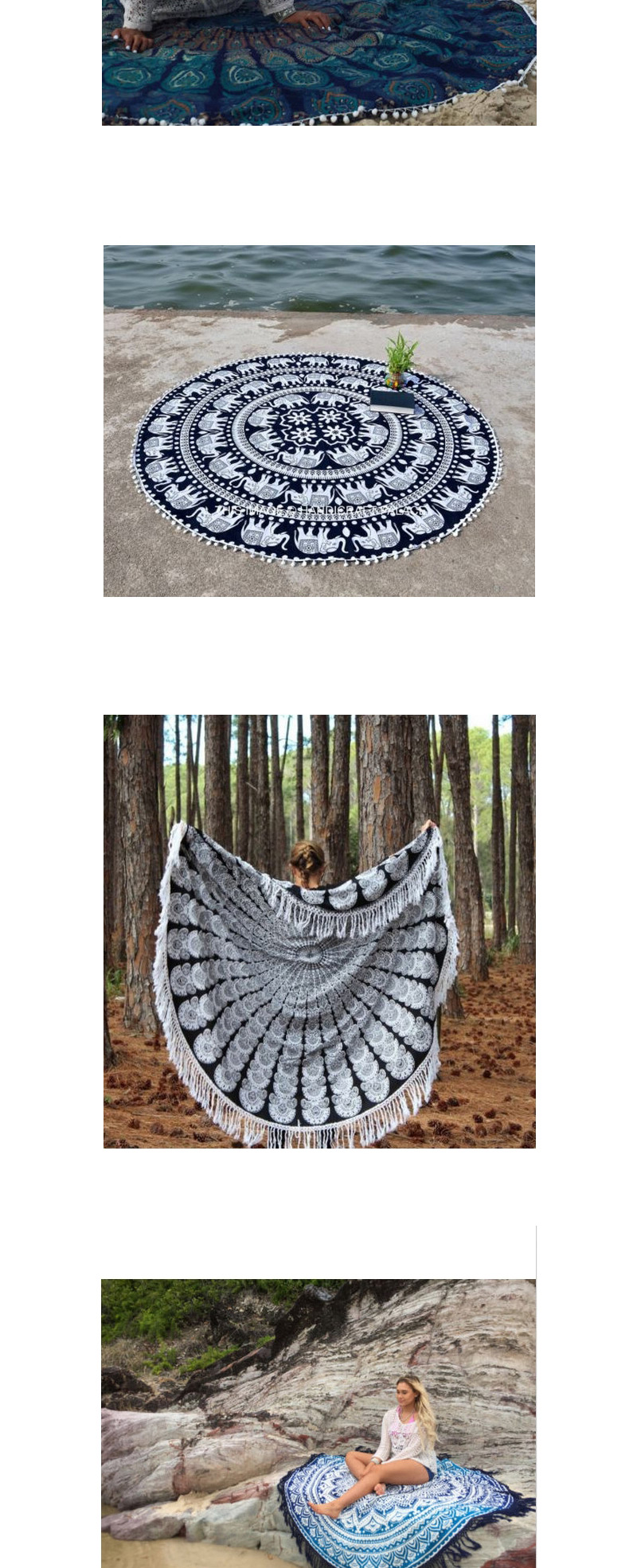 Fashion Navy Blue Regular Geometric Pattern Decorated Tassel Yoga Mat&shawl,Cover-Ups