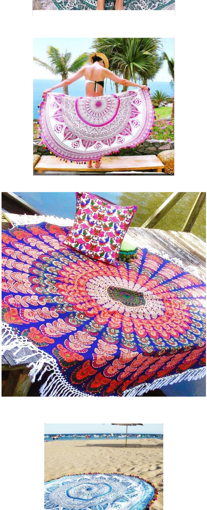Fashion Pink Geometric Flowe Pattern Decorated Tassel Yoga Mat&shawl,Swim Towels