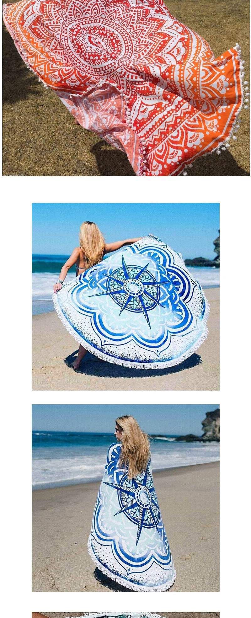Fashion White+blue Regular Geometric Pattern Decorated Tassel Yoga Mat&shawl,Swim Towels