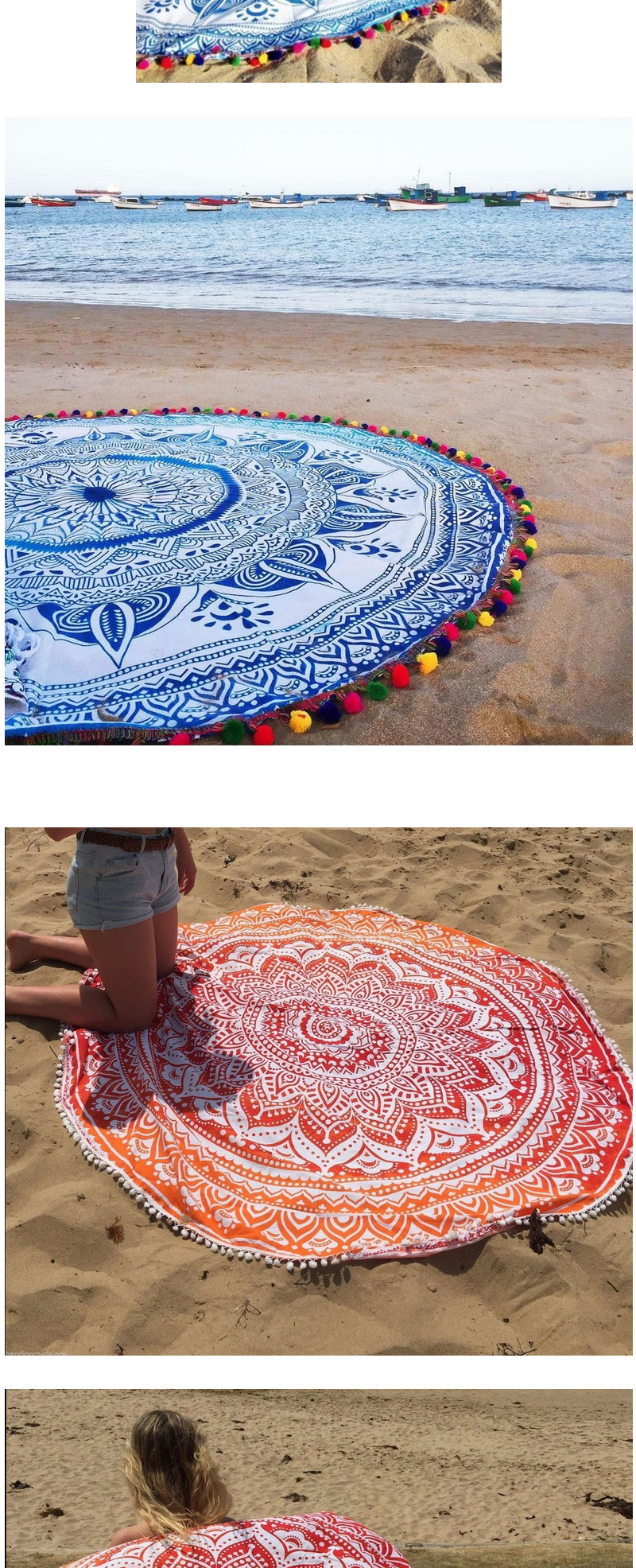 Fashion Blue Geometric Flowe Pattern Decorated Tassel Yoga Mat&shawl,Swim Towels